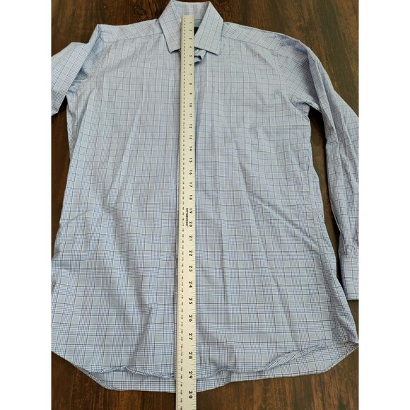 David Donahue Shirt Mens Sz 15 32/33 Long Sleeve Dress Trim Fit Plaid Blue Casua - Picture 5 of 9
